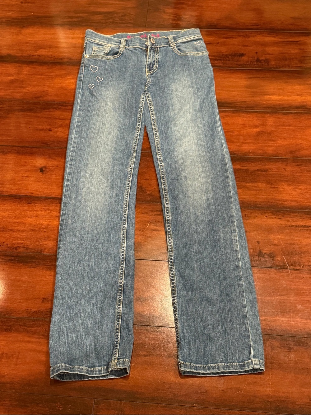 Gymboree girls straight leg denim heart rhinestone pocket embellished. SZ 10